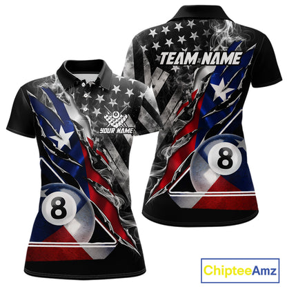 Personalized Smoke Texas Flag Billiard 8 Ball Pool Shirt For Women Custom Patriotic Billiard Appeal NYN2769