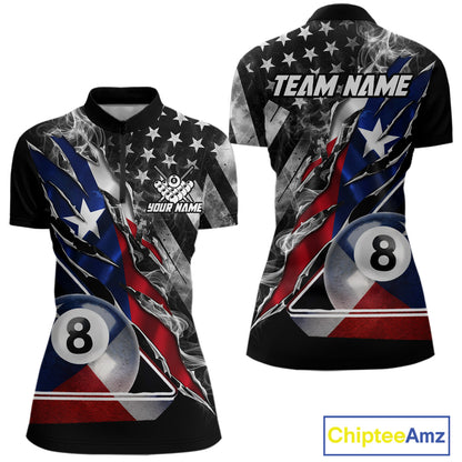Personalized Smoke Texas Flag Billiard 8 Ball Pool Shirt For Women Custom Patriotic Billiard Appeal NYN2769
