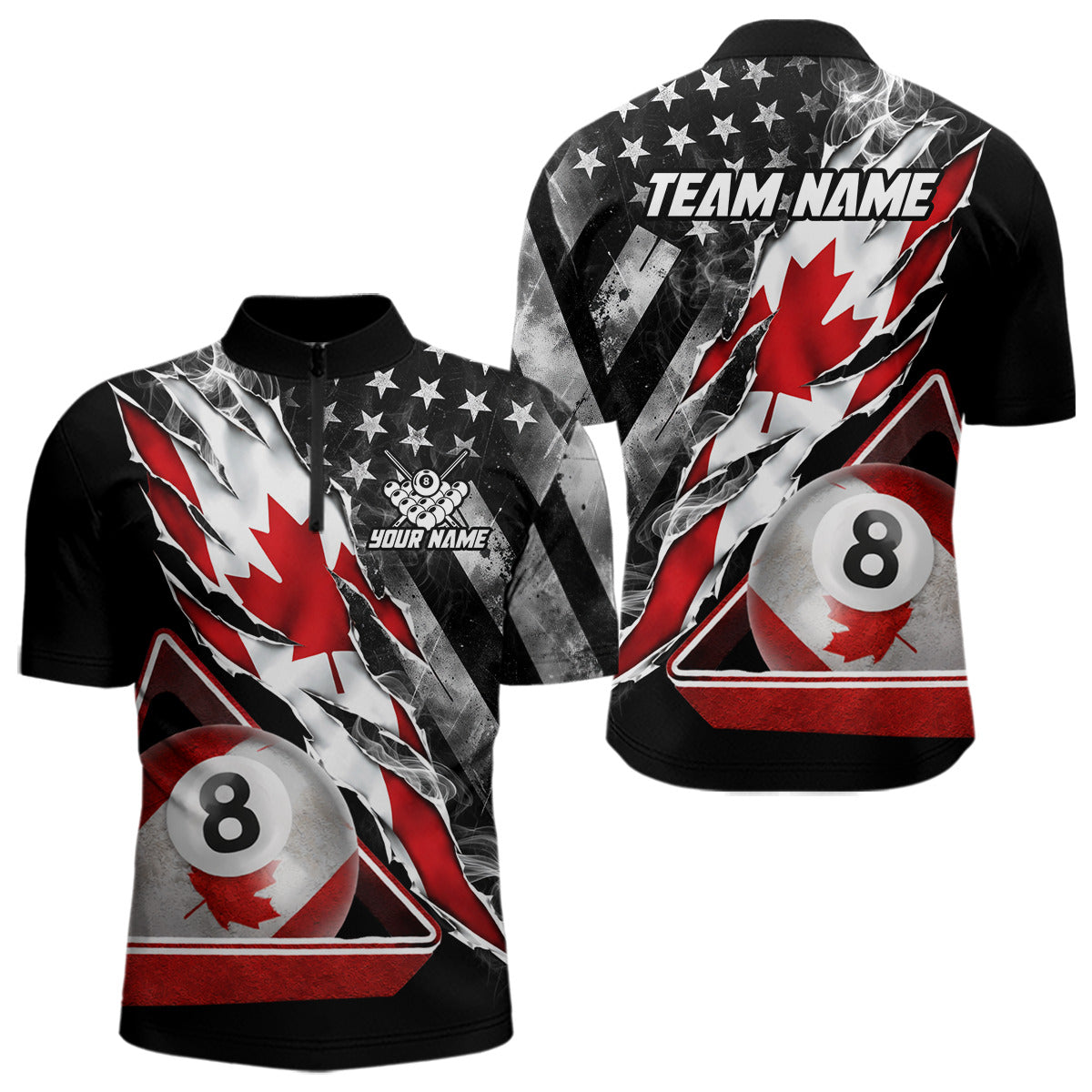 Personalized Smoke Canada Flag Billiard 8 Ball Pool Shirt Custom Patriotic Billiard Appeal For Men NYN2770