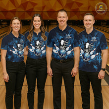 Load image into Gallery viewer, Blue Skelton Torn Bowling Ball &amp; Pin Jerseys For Women Custom Splatter Paint Bowling Team Attire NYN3171