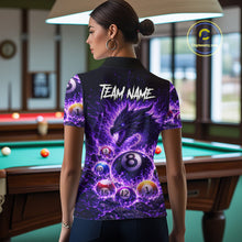Load image into Gallery viewer, Purple Flaming Funny Dragon Pool 8 Ball Billiard Shirt For Women Custom Ball Billiard Team Attire NYN2611
