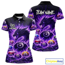 Load image into Gallery viewer, Purple Flaming Funny Dragon Pool 8 Ball Billiard Shirt For Women Custom Ball Billiard Team Attire NYN2611