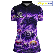 Load image into Gallery viewer, Purple Flaming Funny Dragon Pool 8 Ball Billiard Shirt For Women Custom Ball Billiard Team Attire NYN2611