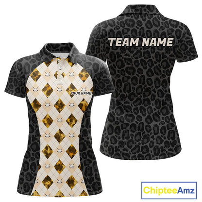 Black leopard womens golf polo yellow argyle golf outfit