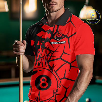 Black And Red Cracked Flaming Pool 8 Ball Men Billiard Shirt Custom Ball Billiard Team Attire NYN2625