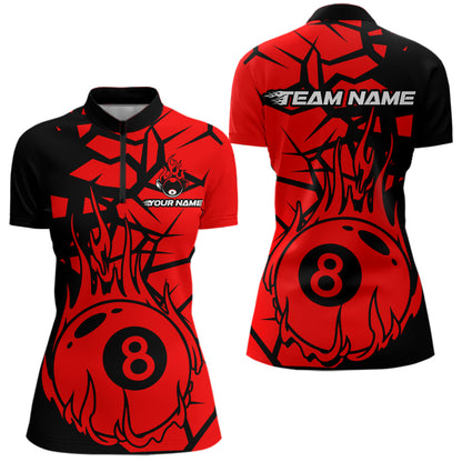 Black And Red Cracked Flaming Pool 8 Ball Women Billiard Shirt Custom Ball Billiard Team Attire NYN2625