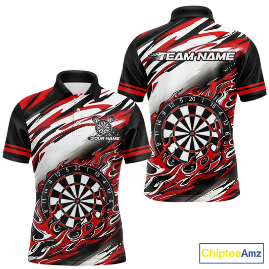 Black And Red Dartboard Fire Flame Darts Team Shirt For Men Custom Darts Polo 1/4-Zip Jersey NYN3940