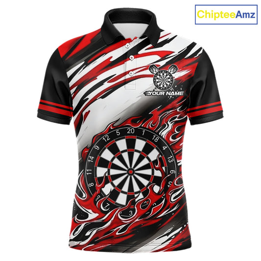Black And Red Dartboard Fire Flame Darts Team Shirt For Men Custom Darts Polo 1/4-Zip Jersey NYN3940
