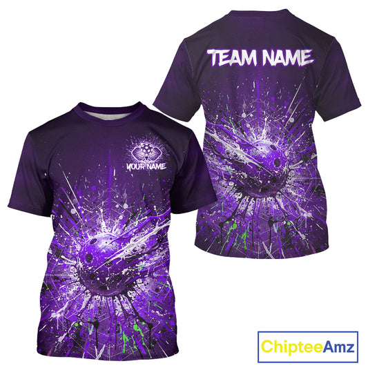 Custom Purple Splatter Pickleball Ball T-Shirt Men Multi-Color Pickleball Team Jerseys NYN1872