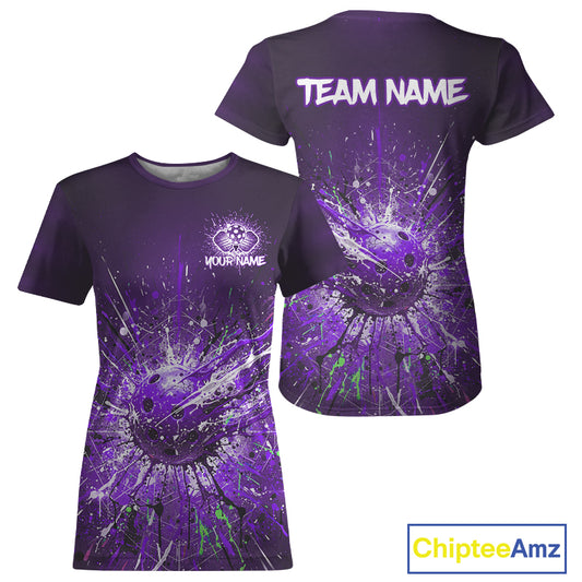 Custom Purple Splatter Pickleball Ball T-Shirt Women Multi-Color Pickleball Team Jerseys NYN1872
