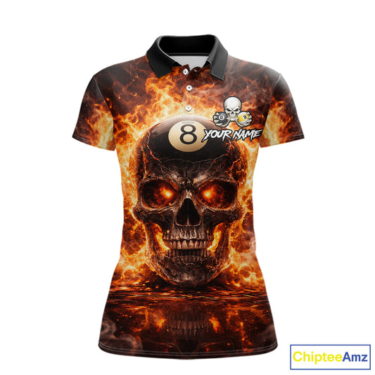 Fire Flame Skull Pool 8 Ball & 9 Ball Billiard Shirt For Women Custom Billiard Team Attire|Red NYN2628