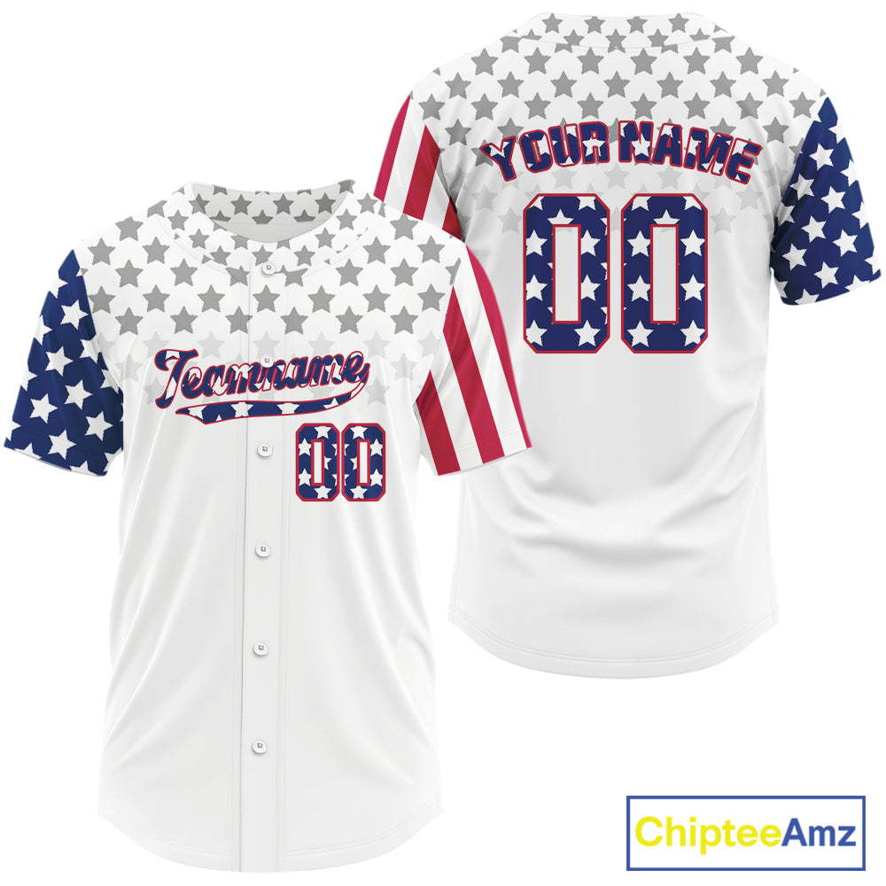 Custom Blue Red American Flag Baseball Shirt For Men Patriotic Baseball Jerseys NYN1575