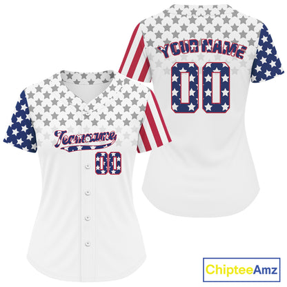 Custom Blue Red American Flag Baseball Shirt For Women Patriotic Baseball Jerseys NYN1575