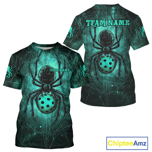 Custom Turquoise Spider Grunge Pickleball Ball T-Shirt For Men Funny Pickleball Jerseys NYN1586