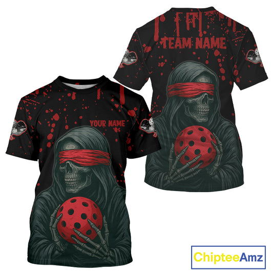 Custom Black Skeleton Splatter Red Pickleball Men T-Shirt Outfits Pickleball Jerseys NYN1590