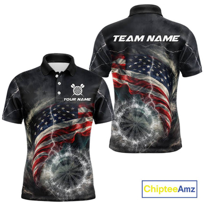 Custom American Flag Tornado White Thunder Darts Men Polo & 1/4-Zip Shirts Dart Team Jerseys NYN2807