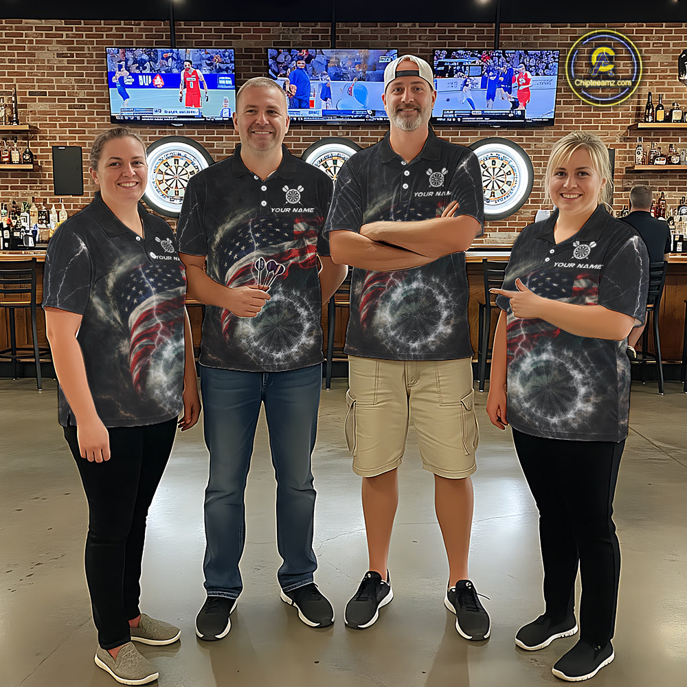 Custom American Flag Tornado White Thunder Darts Men Polo & 1/4-Zip Shirts Dart Team Jerseys NYN2807