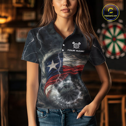 Custom Texas Flag Tornado White Thunder Darts Women Polo & 1/4-Zip Shirts Dart Team Jerseys NYN2808