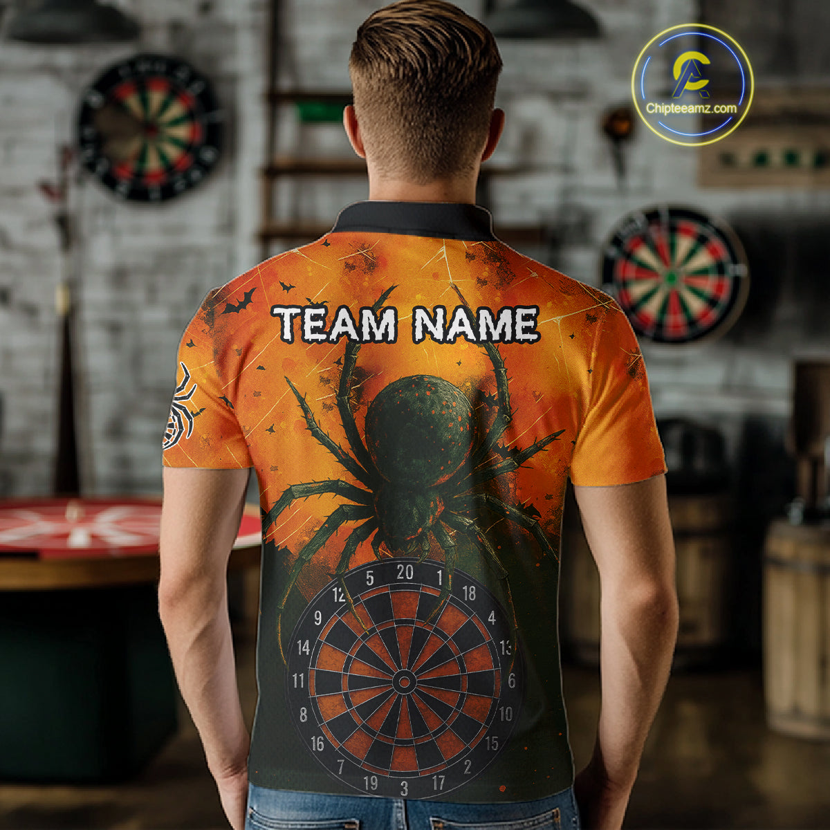 Custom Orange Spider Dartboard Halloween Dart Men Polo Shirt Grunge Dart Jerseys NYN1615