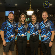 Load image into Gallery viewer, Black And Blue Tribal Light 8 Ball Pool Women Polo &amp; 1/4-Zip Shirt Custom Billiards Ball Jerseys NYN2430
