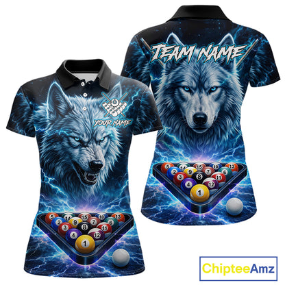 Custom Blue Horror Wolf Billiard Shirts For Women Thunder Lightning Billiard Team League Jerseys NYN3014