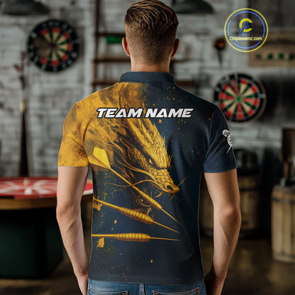 Custom Blue And Gold Dragon Dart Arrow Dart Men Polo Shirt Grunge Dart Team Jerseys NYN1624
