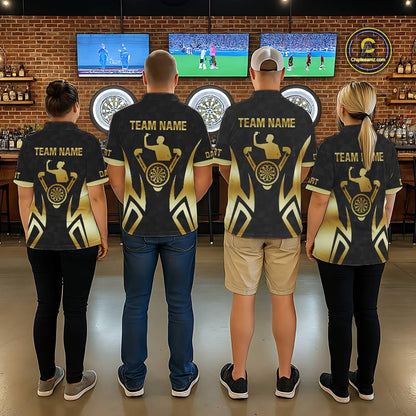 Black & Gold Human Play Dartboard Men Dart Shirts Custom Darts Polo Team Jersey NYN2449