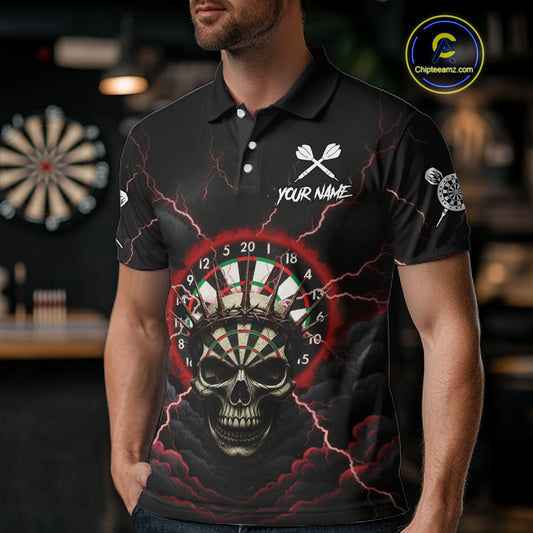 Custom Lightning Red Smokes Skull Dartboard Men Darts Polo Shirt Skull Dart Jerseys NYN1916