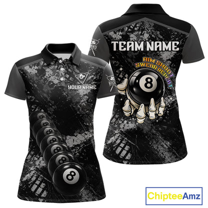 Aim Shoot Swear Repeat Holding 8 Ball Pool Women Billiard Team Shirt Custom Ball Billiards Apparel NYN2467