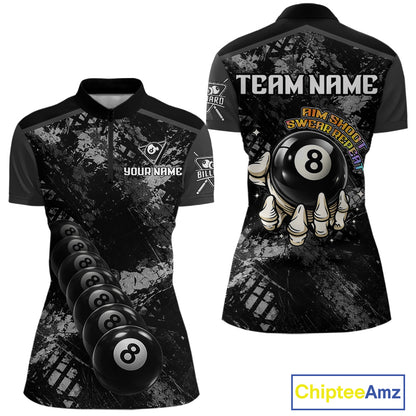 Aim Shoot Swear Repeat Holding 8 Ball Pool Women Billiard Team Shirt Custom Ball Billiards Apparel NYN2467