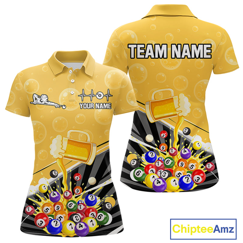 Funny Beer And Pool Balls Billiard Team Shirt For Women Custom Billiard Polo & 1/4 Zip Attire NYN2477