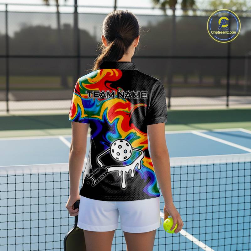 Colorful Splash Women Pickleball Ball & Paddle T-Shirt Personalized Pickleball Team Jerseys NYN2489