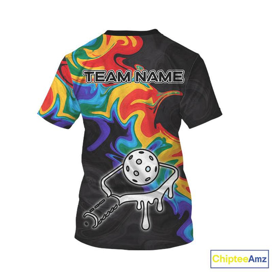 Colorful Splash Men Pickleball Ball & Paddle T-Shirt Personalized Pickleball Team Jerseys NYN2489