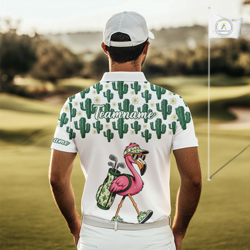 Personalized Green Cactus Flower Pattern Mens Golf Polo Shirts Custom Funny Flaming Golf Shirt NYN2837
