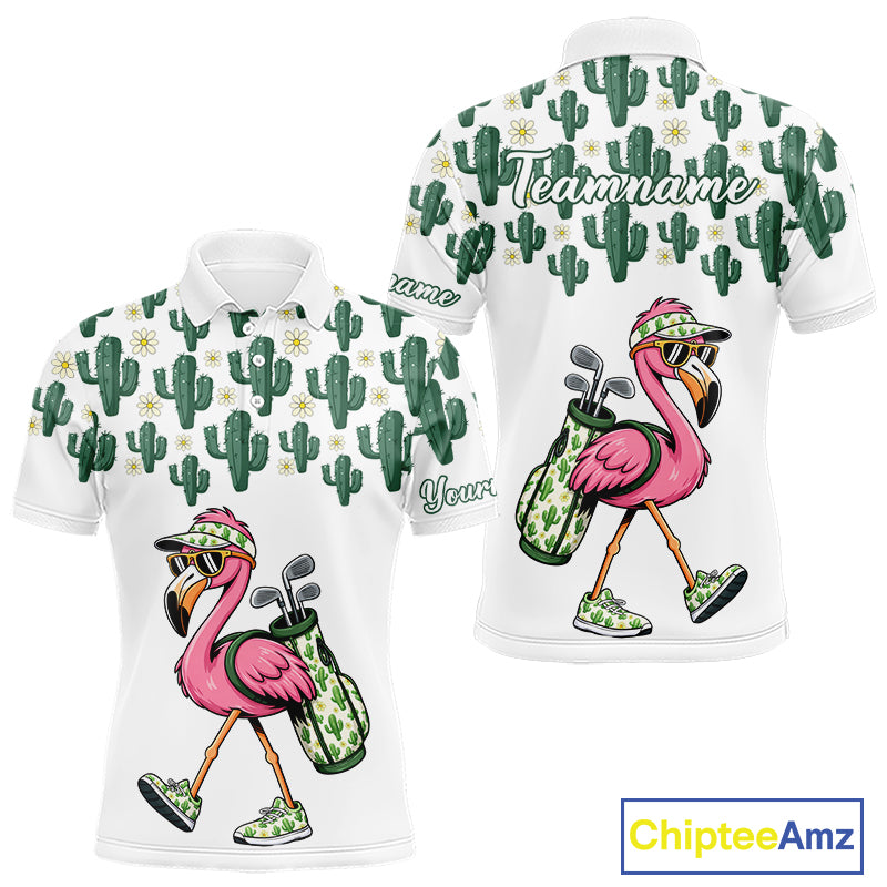 Personalized Green Cactus Flower Pattern Mens Golf Polo Shirts Custom Funny Flaming Golf Shirt NYN2837