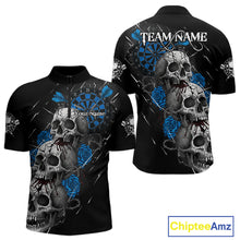 Load image into Gallery viewer, Custom Blue Roses Blood Dripping Skull Dartboard Men Darts Quarter-Zip Shirt Dart Jerseys NYN1926