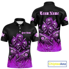 Load image into Gallery viewer, Custom Purple Flames Shark And Skull 3D Men Darts Polo League Shirts Funny Dart Jerseys NYN2205