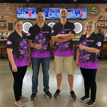 Load image into Gallery viewer, Custom Purple Flames Shark And Skull 3D Men Darts Quarter-Zip League Shirts Funny Dart Jerseys NYN2205