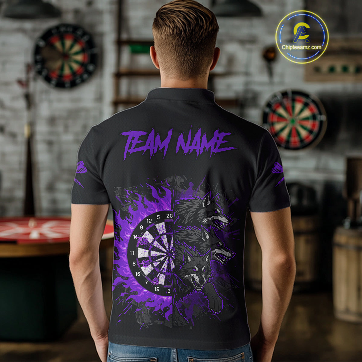 Purple Wolfs Flames Dartboard Custom Darts Polo Shirt For Men Grunge Dart Jerseys NYN1954
