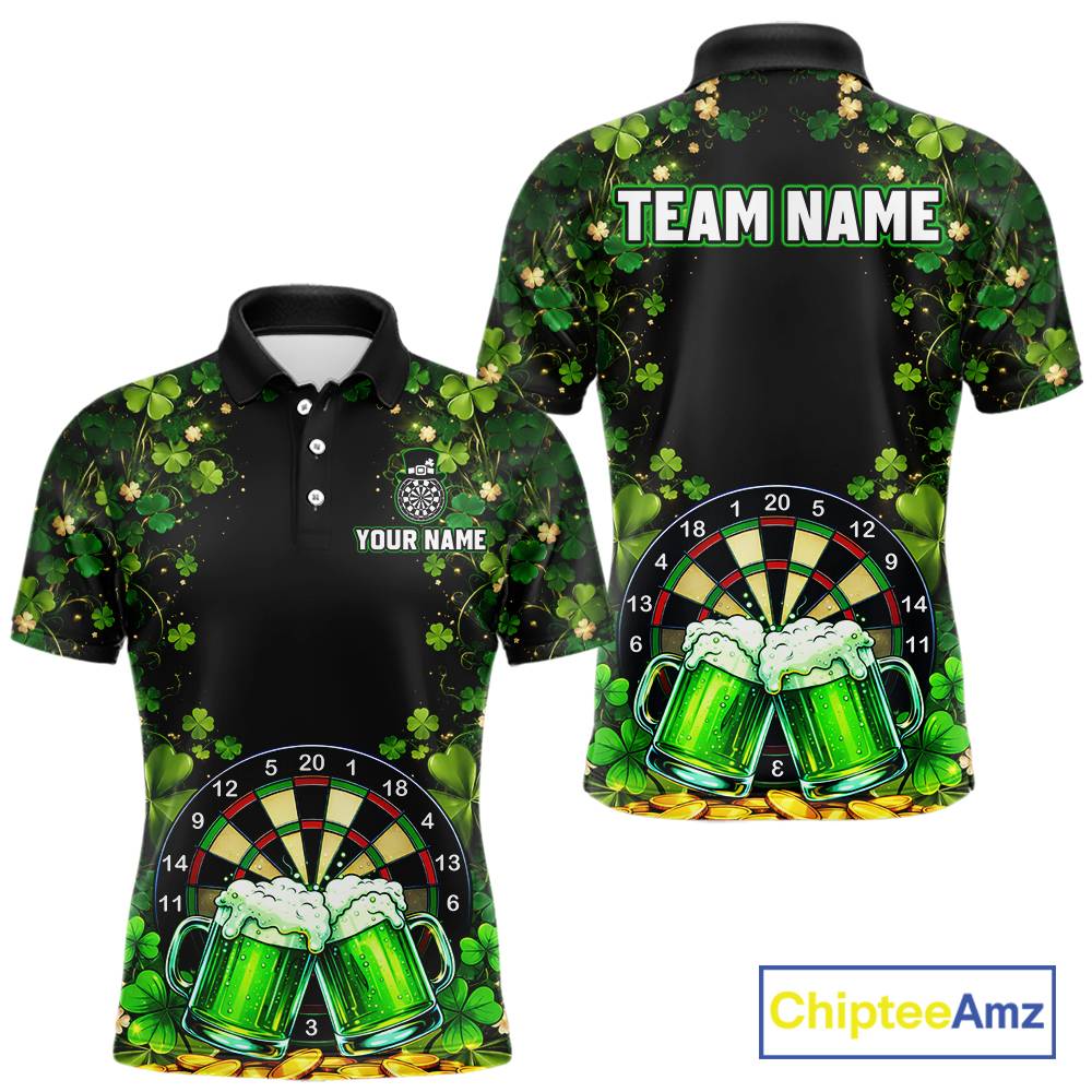 Cheer Beer & Play Dartboard Shamrock Men Darts Polo Shirt Custom St Patrick's Day Darts Jersey NYN2534