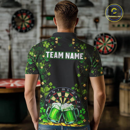 Cheer Beer & Play Dartboard Shamrock Men Darts Polo Shirt Custom St Patrick's Day Darts Jersey NYN2534