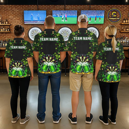 Cheer Beer & Play Dartboard Shamrock Men Darts Polo Shirt Custom St Patrick's Day Darts Jersey NYN2534