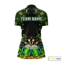 Load image into Gallery viewer, Cheer Beer &amp; Play Dartboard Shamrock Women Darts Quarter-Zip Shirt Custom St Patrick's Day Darts Jersey NYN2534