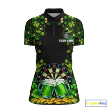 Load image into Gallery viewer, Cheer Beer &amp; Play Dartboard Shamrock Women Darts Quarter-Zip Shirt Custom St Patrick's Day Darts Jersey NYN2534