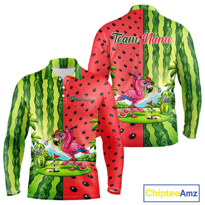 Flamingo Watermelon Polo Shirt Mens Golf Polo Shirts Custom Tropical Pattern Flamingo Golf Shirts NYN2878