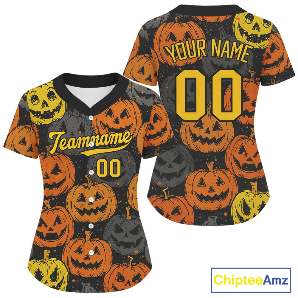 Custom Colorful Pumpkin Baseball Halloween Shirt For Women Hallow's Eve Baseball Jerseys NYN1466
