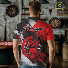 Load image into Gallery viewer, Custom Red Grunge Funny Bull Darts Polo &amp; 1/4 Zip Shirt For Men Bull Darts Team Jerseys NYN2890