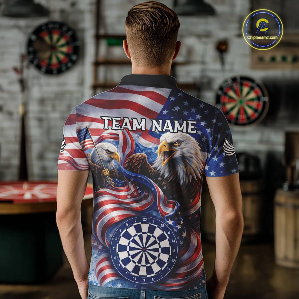 American Flag Eagle Freedom Dartboard Dart 1/4-Zip Shirt Custom Patriotic Men Dart Team Jerseys NYN2541