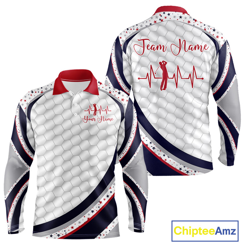 Red, White And Blue Star US Flag Golf Polos Shirts For Men Custom Patriotic Mens Golf Attire NYN2914