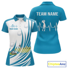 Load image into Gallery viewer, Women White And Blue Golf Shirts Golf Clothing Custom White Polo Golf Shirts, Gifts For The Golfer NYN2933